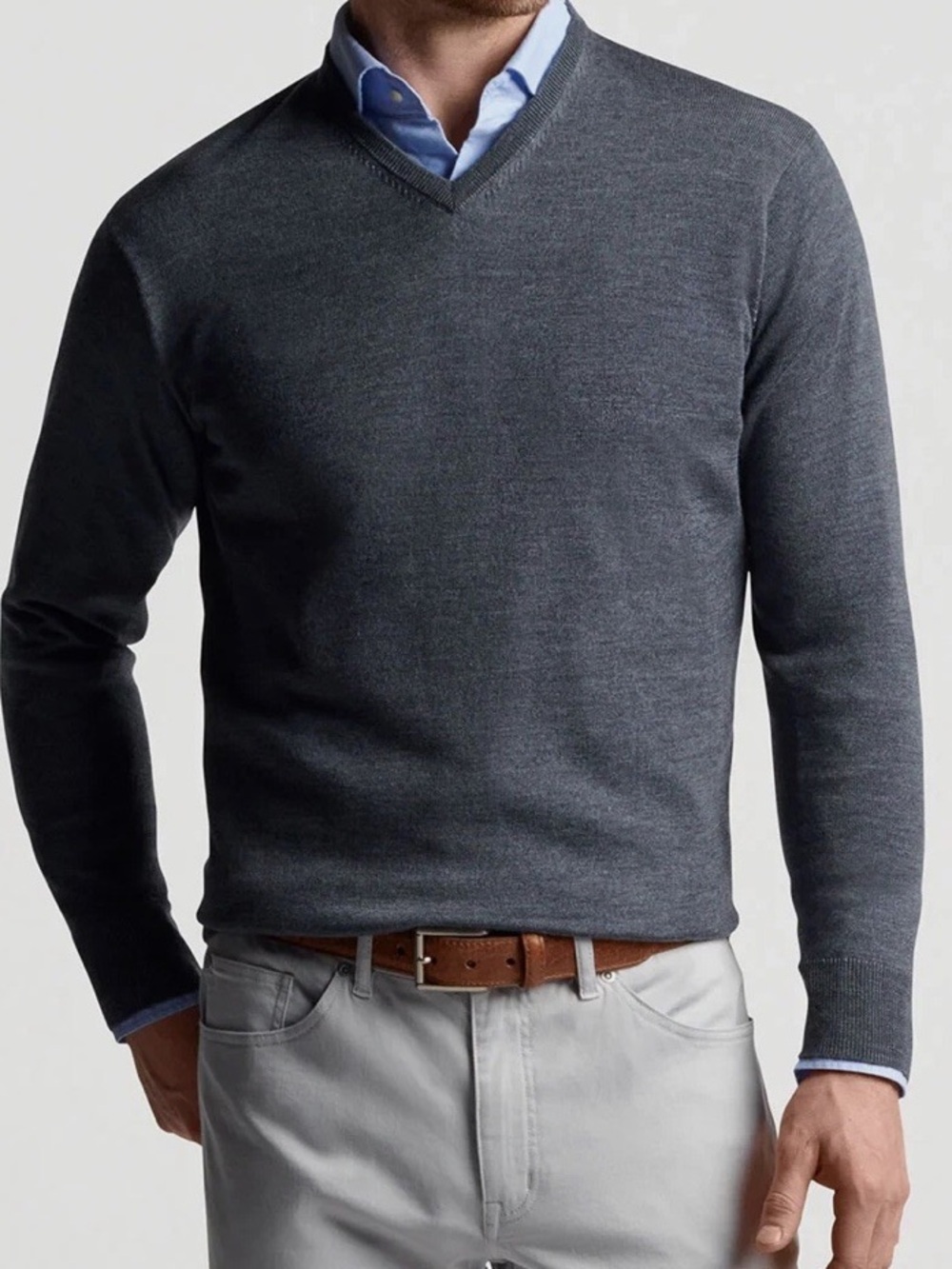 Peter Millar Charcoal Gray Autumn Crest V-Neck Sweater ME0S02 M Merino Wool NWT